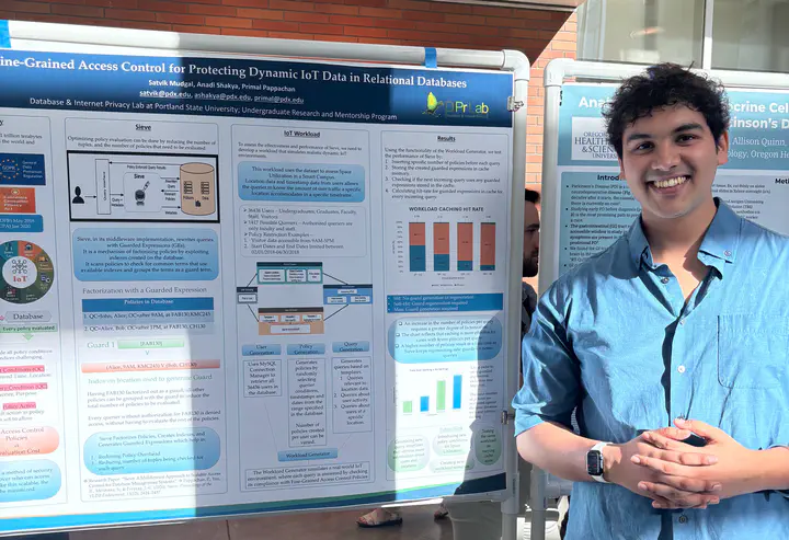 A DIPr Lab member presenting a poster for Sieve at the URMP Poster Competition